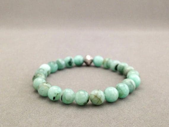 Emerald and Karen Hill Tribe Silver Stretch Bead Bracelet for Abundance, Connecting to Divine Love and Increasing Spiritual Awareness 7mm  Code- WAR6233