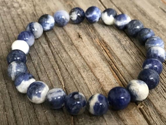 Handmade Beaded 8mm Stretchable blue Sodolite Bracelet Round, Smooth 7" for mens, womens, GF, BF, Adults.