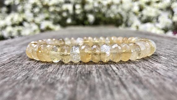 Galaxy Jewelry 10x6mm Stretchable Yellow Citrine Bracelet Rondelle, Faceted 7" for mens, womens, gf, bf & Adult.