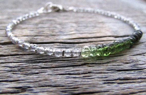 AAA++ Rare Quality Green Tourmaline Bracelet, Smoky Topaz Bracelet, October Birthstone Bracelet, November Birthstone, Bead Stack Bracelet, Tourmaline Gemstone 3.5-4mm 7" Strand. Code- TJH448