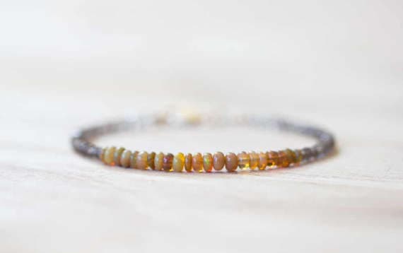 925 sterling silver Galaxy Jewelry 3-3.5mm Multi Colour Smoky Quartz & Opal  stacking Bracelet Rondelle, Smooth 18cm for mens, womens, gf, bf and adults.