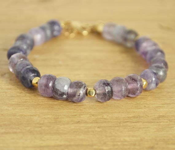 Fluorite Bracelet - Purple Gold Bracelet - Adjustable Bracelet - Calming Bracelet - Evening Jewellery - Gift For Student - Gifts For Her 8mm Code- WAR6904