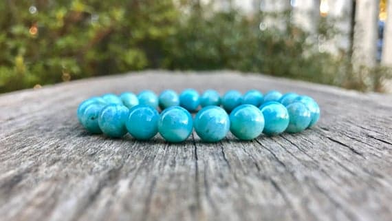 Handmade Beaded 8mm Stretchable Blue Larimar Bracelet Round, Smooth 7" for mens, womens, gf, bf & Adult.