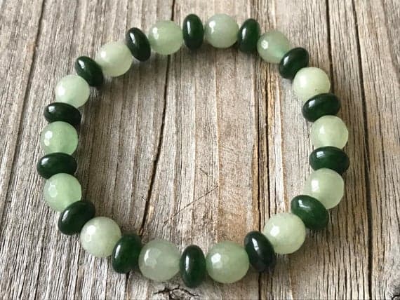 GRounding 8mm Stretchable green Green Aventurine & Green Emerald Bracelet Round & Rondelle, Smooth & Faceted 7" for mens, womens, GF, BF, Adults.