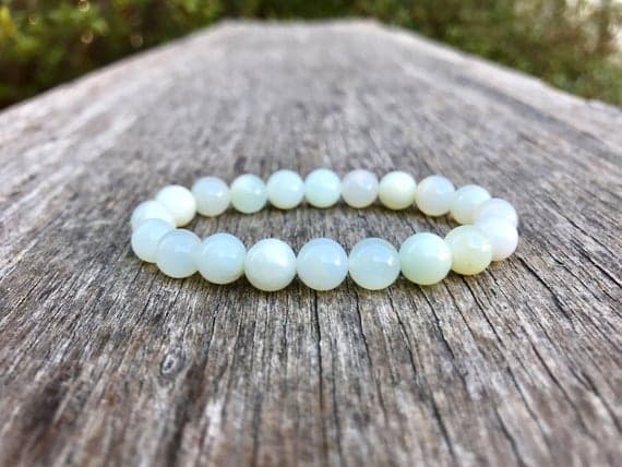 Anniversary Gift 8mm Stretchable Green Green Opal Bracelet Round, Smooth 7" for mens, womens, gf, bf & Adult.