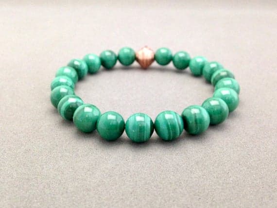 Malachite & Copper Stretch Bead Bracelet for Protection Against Negativity, Cleansing Chakras, Transformation and Luck 8mm  Code- WAR6205