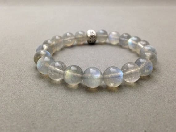Labradorite and Karen Hill Silver Stretch Bead Bracelet for Auric Protection, Serendipity, Strengthening Psychic Abilities & Balance 8mm  Code- WAR6192