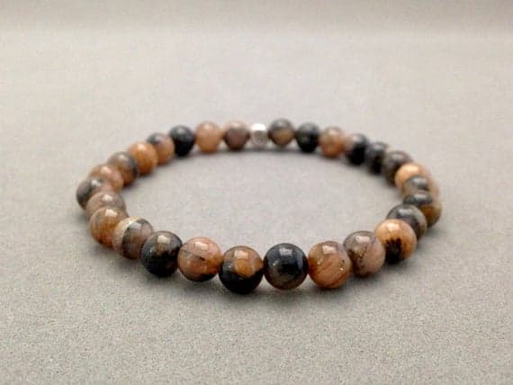 Andalusite and Karen Hill Tribe Silver Stretch Bead Bracelet for Rational Thinking, Honest Perspective, Law of Intention & Desire 4mm-6mm Code- WAR6208