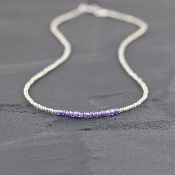 925 sterling Silver Unique Wedding Gift 3-3.5mm stacking Purple Amethyst Purple Zircon Necklace Rondelle, Faceted 16" for mens, womens, gf, bf & Adult.