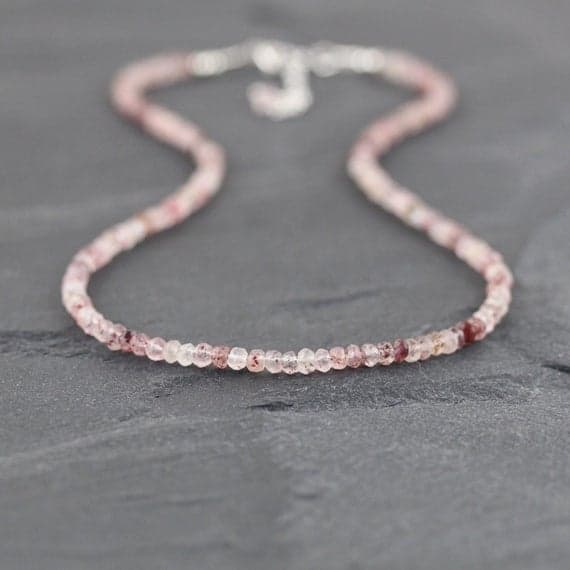 925 sterling Silver Unique Wedding Gift 3.5mm stacking Pink Super Seven  Necklace Round, Faceted 16" for mens, womens, gf, bf & Adult.