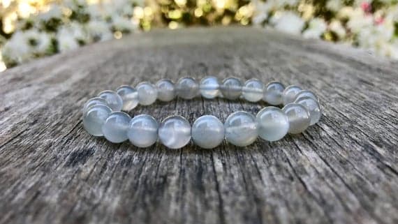 Natural 8mm Stretchable Gray Grey Moonstone Bracelet Round, Smooth 7" for mens, womens, gf, bf & Adult.