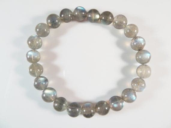 memorial gift 8mm Stretchable Gray Labradorite Bracelet Round, Smooth 7" for mens, womens, gf, bf & Adult.