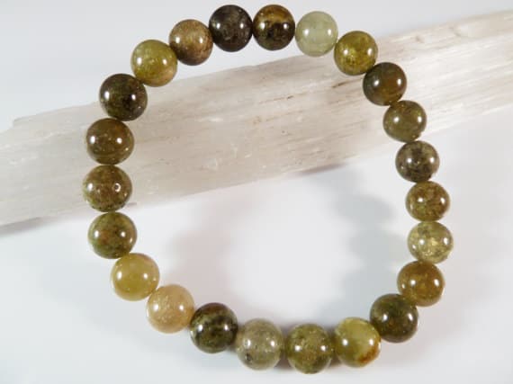 Anniversary Gift 8mm Stretchable Multi Green Garnet  Bracelet Round, Smooth 7" for mens, womens, gf, bf & Adult.