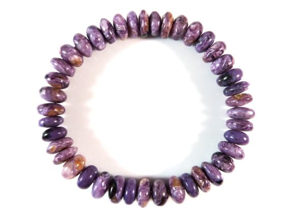 Personalized Gift 8-9mm Stretchable Purple Charoite Bracelet Rondelle, Smooth 7.5" for mens, womens, gf, bf & Adult.