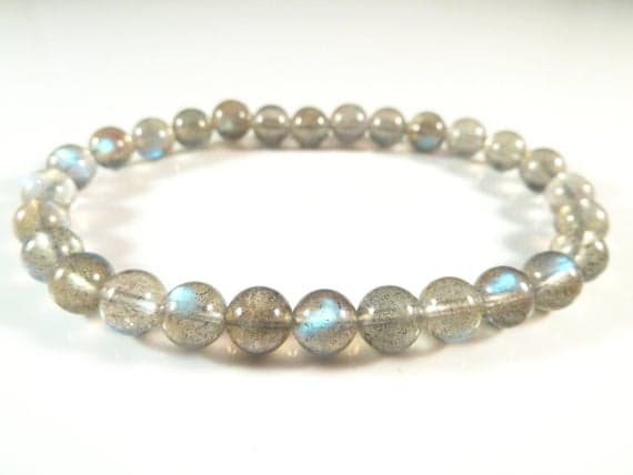 Artisan Loose 6mm Stretchable Gray Labradorite Bracelet Round, Smooth 7" for mens, womens, gf, bf & Adult.