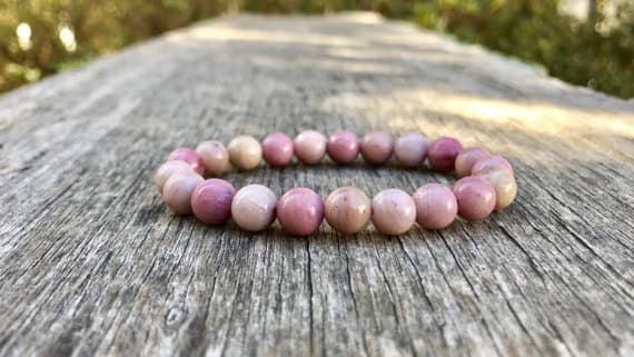 Anxiety Gemstone 8mm Stretchable Pink Rhodonite Bracelet Round, Smooth 7" for mens, womens, gf, bf & Adult.