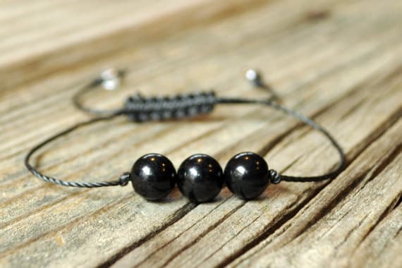 Natural 8mm adjustable black black Spinel & Crystal Quartz Bracelet Round, Smooth 7" for mens, womens, GF, BF, Adults.