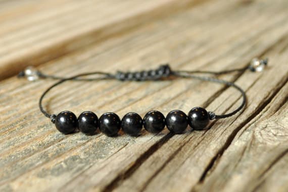 chakras simple 6mm adjustable black Black Tourmaline Bracelet Round, Smooth 7" for mens, womens, GF, BF, Adults.