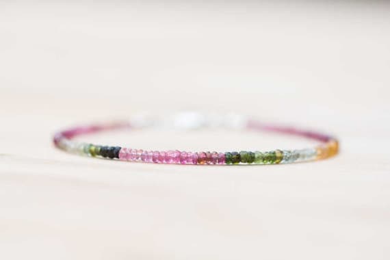 925 sterling silver Wholesale 2.5-3mm Multi Colour Watermelon Tourmaline stacking Bracelet Rondelle, Faceted 18cm for mens, womens, gf, bf and adults.