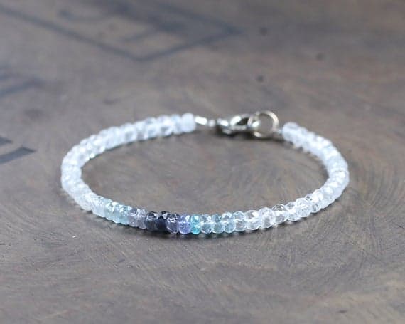 925 sterling silver memorial gift 3.5mm Aqua Apatite Spinel Topaz stacking Bracelet Rondelle, Faceted 18cm for mens, womens, gf, bf and adults.