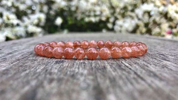 good luck gift 5mm Stretchable Orange Sunstone Bracelet Round, Smooth 7" for mens, womens, gf, bf & Adult.