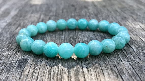 Handmade Beaded 8mm Stretchable Blue Peruvian Amazonite  Bracelet Round, Smooth 7" for mens, womens, gf, bf & Adult.