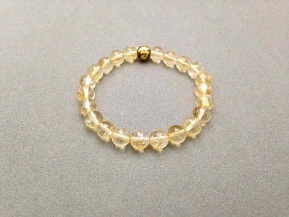 Citrine Stretch Bead Bracelet with Om Mani Padme Hum Focal Bead for Good Luck, Fortune and Wealth 8mm  Code- WAR6171