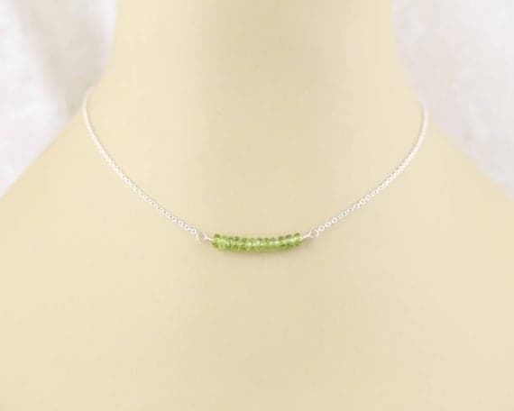 925 sterling Silver Empath Protection 3.5mm stacking Green Peridot Necklace Rondelle, Faceted 16" for mens, womens, gf, bf & Adult.
