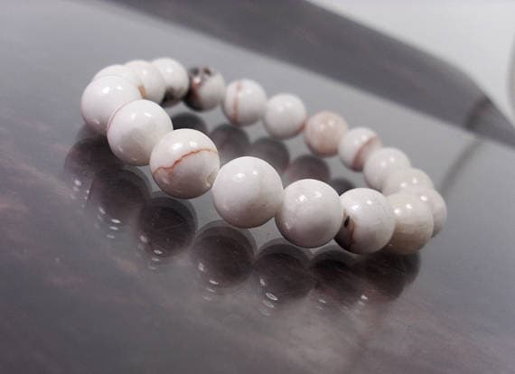Empath Protection 10mm Stretchable White White Onyx  Bracelet Round, Smooth 7.5" for mens, womens.