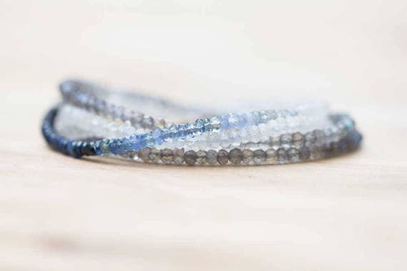 24k gold Anniversary Gift 3-3.5mm Multi Colour Rainbow Moonstone & Blue Sapphire  stacking Necklace Rondelle, Faceted 16inch for mens, womens, gf, bf and adults.