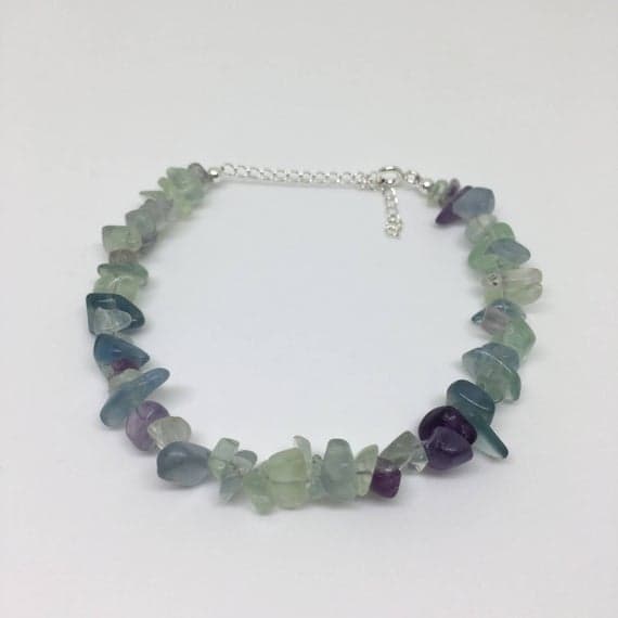 925 sterling Silver Rock Gift 6x5-11x7mm stacking Multi Fluorite Bracelet Nugget, Smooth 7" for mens, womens, gf, bf & Adult.