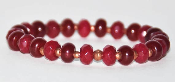 Bridesmaid Jewelry 5x8-2mm Red JADE Stretchable Bracelet Rondelle, Faceted,smooth 18cm for mens, womens, gf, bf and adults.