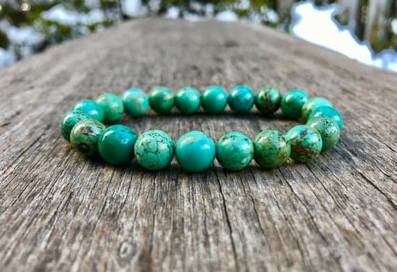 Galaxy Jewelry 9-10mm Stretchable Green Arizona Turquoise Bracelet Round, Smooth 7.5" for mens, womens, gf, bf & Adult.