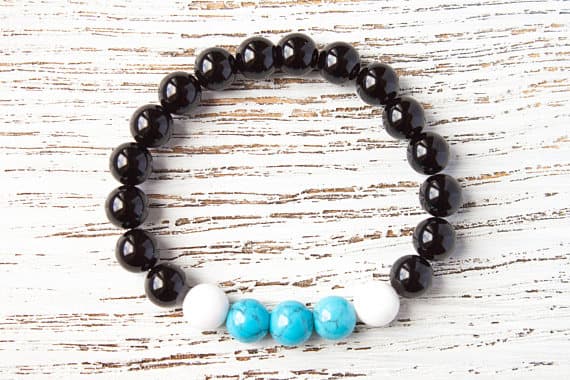 Black Agate Bracelet Turquoise Bracelet White Blue Stacked Bracelet Couples Bracelets Long Distance Relationship Bracelet Matching Bracelet 8mm  Code- WAR9230