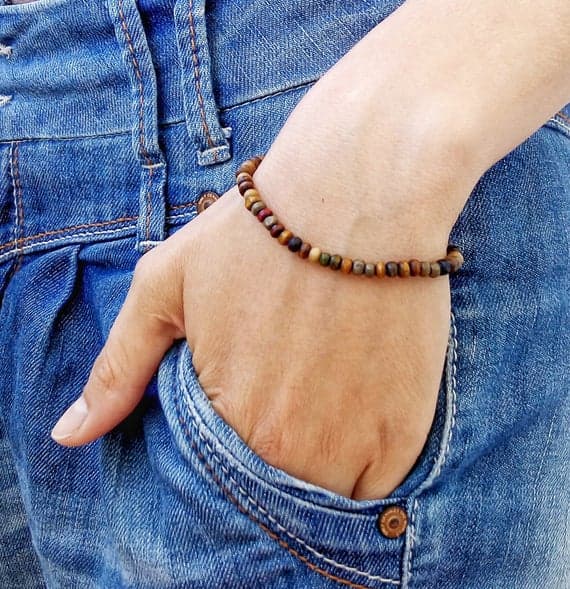 Grounding 4mm Multi Colour SANDALWOOD Stretchable Bracelet Round, Smooth 18cm for mens, womens, gf, bf and adults.