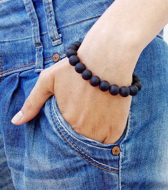 Wholesale 10mm Black BLACK onyx Mat  Stretchable Bracelet Round, Smooth 18cm for mens, womens, gf, bf and adults.