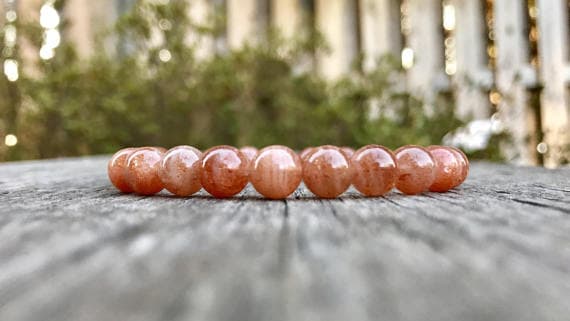 good luck gift 8mm Stretchable Orange Sunstone Bracelet Round, Smooth 7" for mens, womens, gf, bf & Adult.