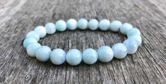 Positive Energy 8mm Stretchable Blue Larimar Bracelet Round, Smooth 7" for mens, womens, gf, bf & Adult.