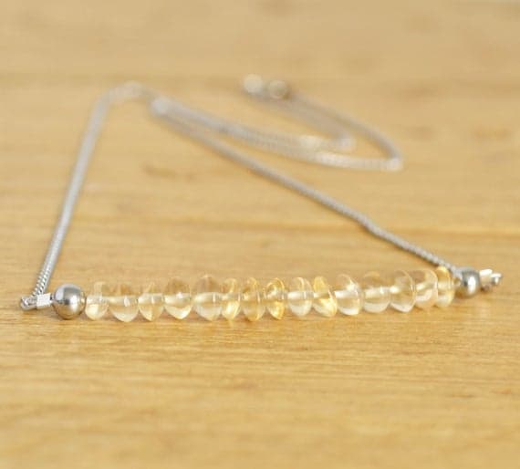 Citrine Necklace - Yellow Necklace - Bar Necklace Gemstone - Dainty Necklace - November Birthstone - Good Luck Gift - Business Woman Gift 4mm Code- WAR6912
