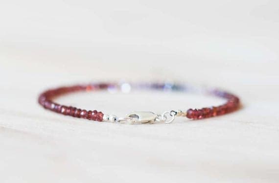 925 sterling silver Handmade Beaded 3-3.5mm Multi Colour Red Garnet & Multi Spinel stacking Bracelet Rondelle, Faceted 18cm for mens, womens, gf, bf and adults.