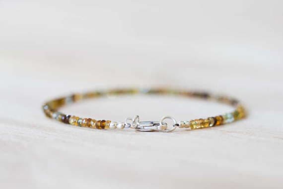 925 sterling silver Personalized Gift 2.5-3mm Multi Colour Petro Tourmaline stacking Bracelet Rondelle, Smooth 18cm for mens, womens, gf, bf and adults.