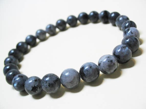 Handmade Beaded 8mm Stretchable grey Labradorite Bracelet Round, Smooth 7" for mens, womens, GF, BF, Adults.