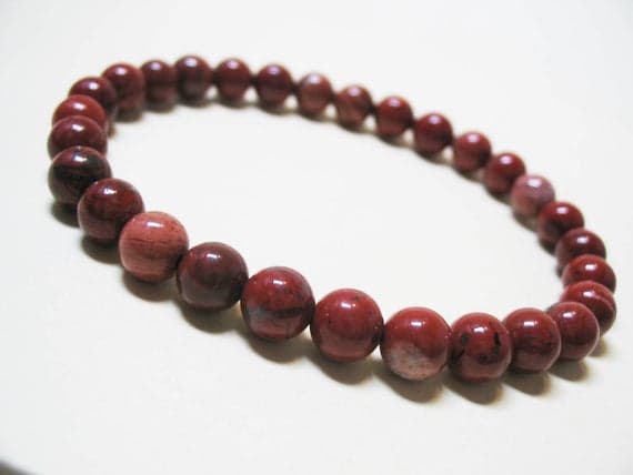 Bridesmaid Jewelry 6mm Stretchable red Red Jasper Bracelet Round, Smooth 7" for mens, womens, GF, BF, Adults.