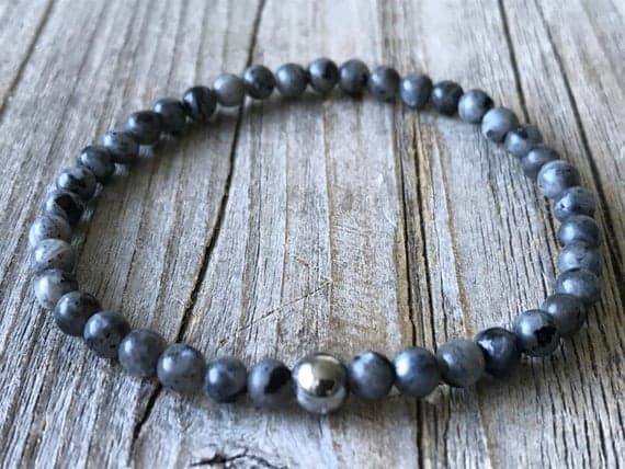 Positive Energy 8mm Stretchable grey Grey jasper Bracelet Round, Smooth 7" for mens, womens, GF, BF, Adults.