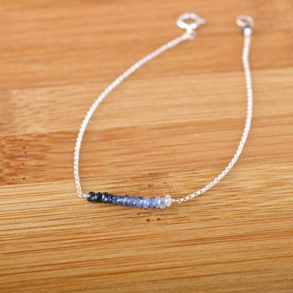 925 sterling silver Positive Energy 3mm Multi Colour Natural Sapphire  stacking Bracelet Rondelle, Faceted 18cm for mens, womens, gf, bf and adults.