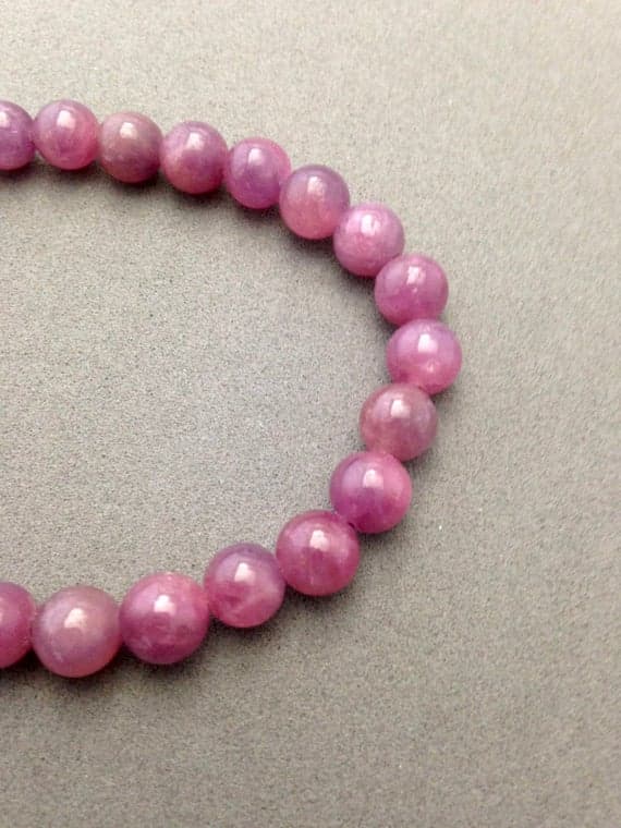 Pink Ruby with Karen Hill Tribe Silver Stretch Bead Bracelet for Discernment of Values, Manifestation, Wealth, Love and a State of Bliss 6.5-7mm Code- WAR6254