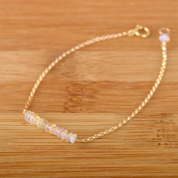 24k gold Anxiety Gemstone 3mm White Ethiopian Opal  stacking Bracelet Rondelle, Smooth 18cm for mens, womens, gf, bf and adults.