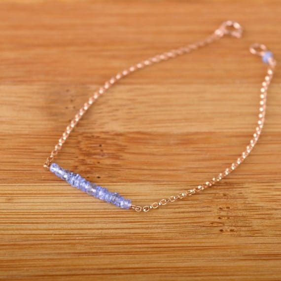 24k gold Unique Wedding Gift 2.5-3mm Blue Natural Tanzanite stacking Bracelet Rondelle, Faceted 18cm for mens, womens, gf, bf and adults.