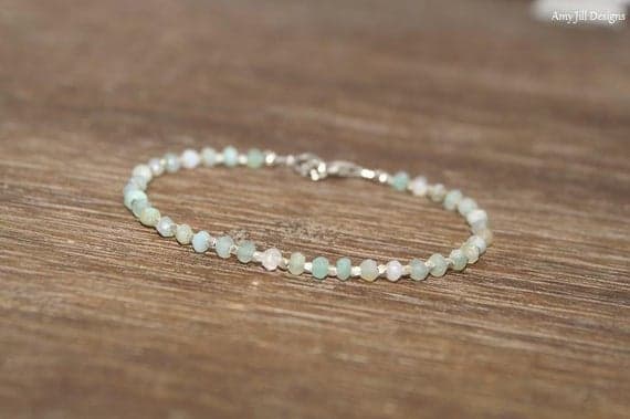 925 sterling Silver good luck gift Silver Helling 3.5mm stacking Blue Peruvian Opal  Bracelet Rondelle, Faceted 7" for mens, womens, gf, bf & Adult.