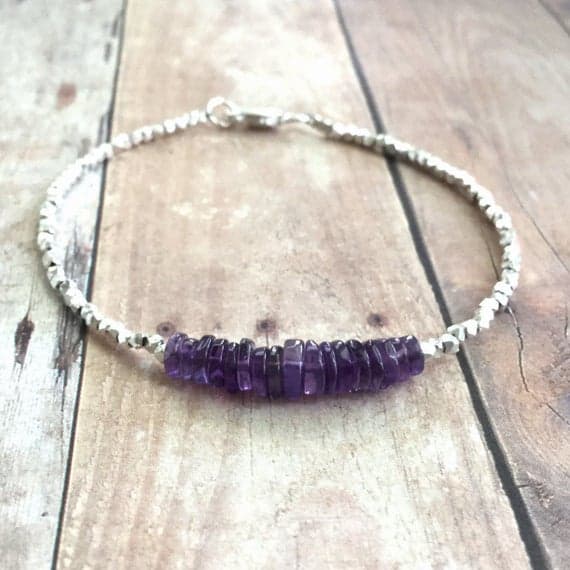 925 sterling silver Wholesale 5mm Purple Amethyst stacking Bracelet Square, Smooth 18cm for mens, womens, gf, bf and adults.